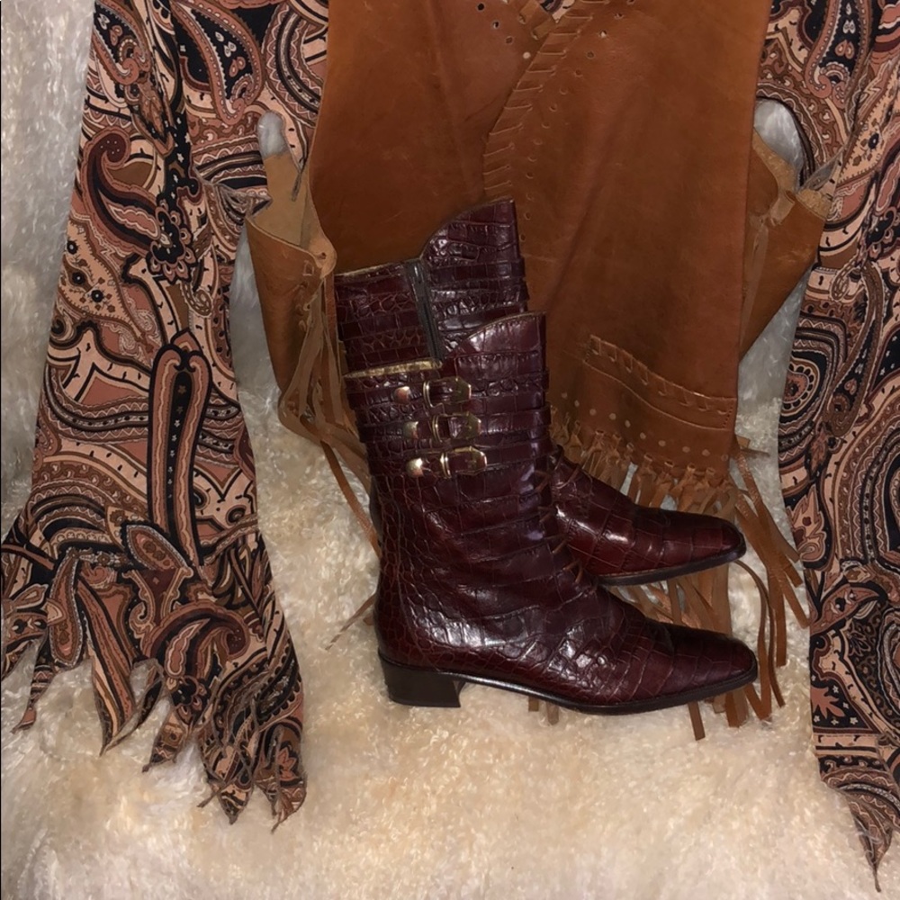 Via Spiga Brown Nine West Croc Embossed Boots